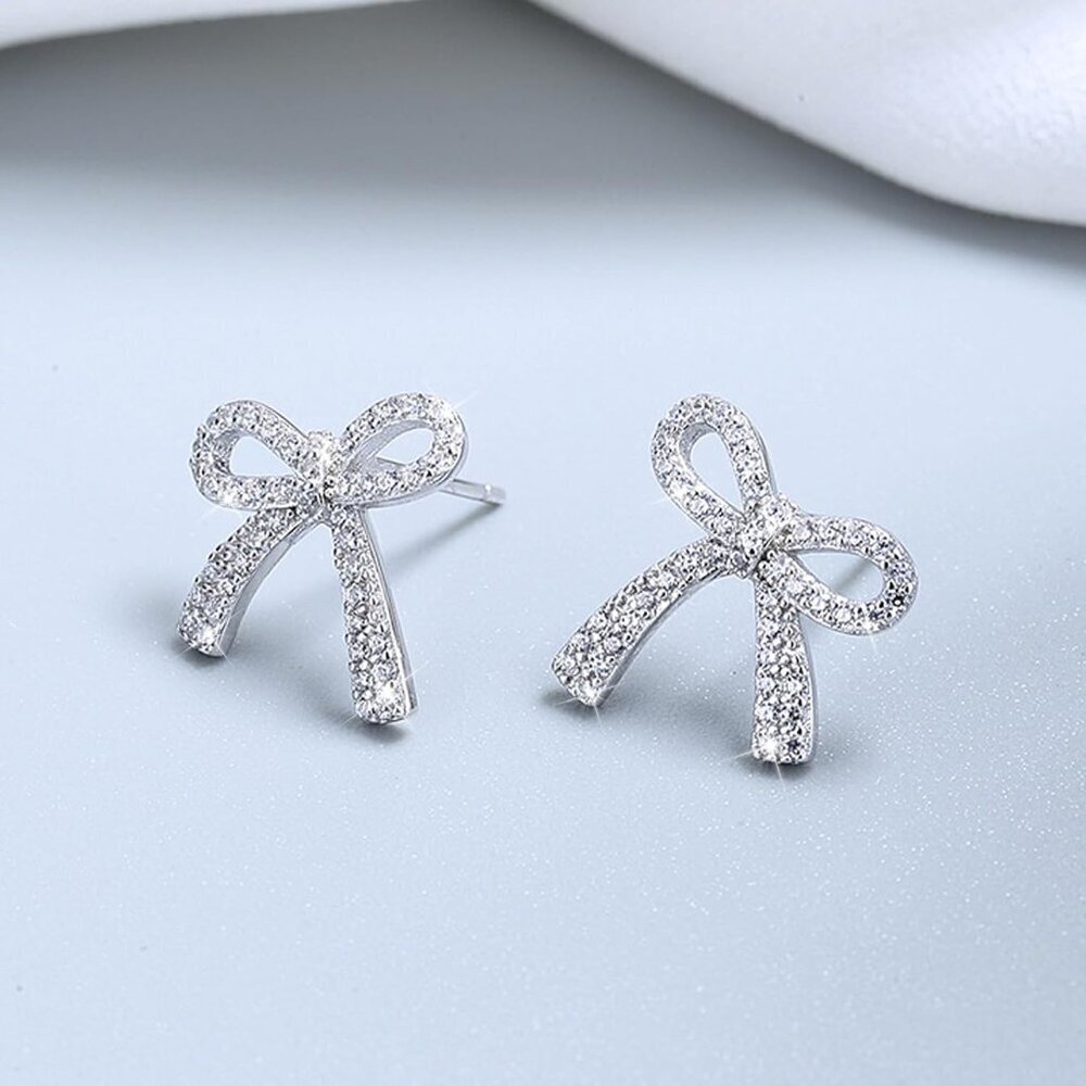 Bow Earrings for Women Trendy Sparkly Rhinestone Chain Tassel Earrings Bow Pearl - Picture 7 of 7